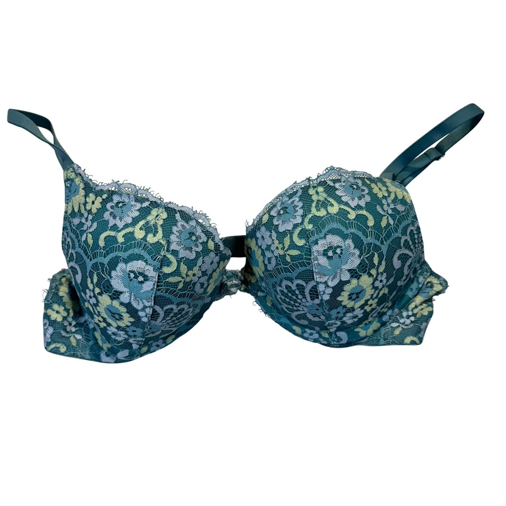 Victoria's Secret Push-Up Bra Women 34B Teal Blue Floral Lace Dream Angels Boho